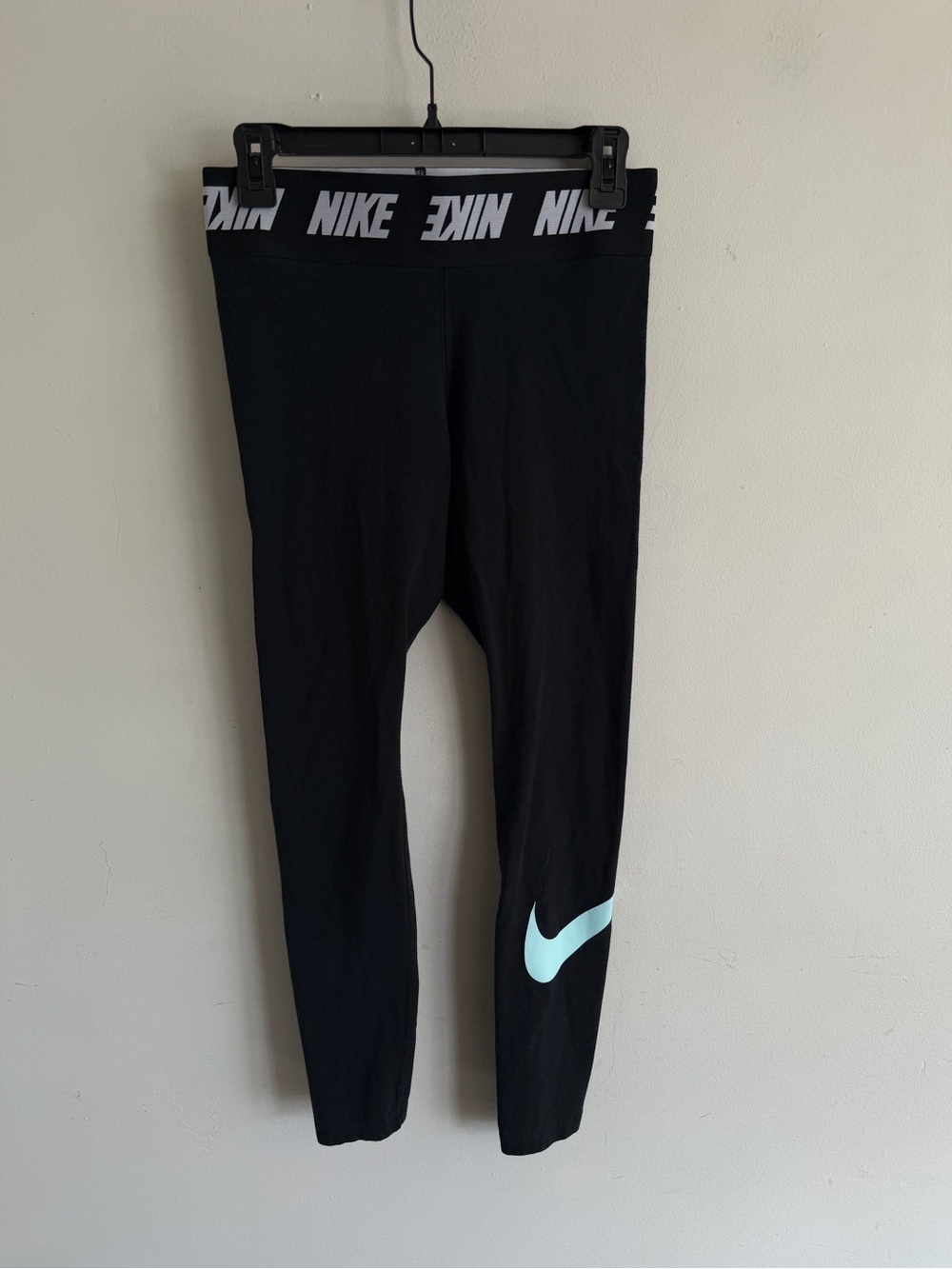 Nike Black Leggings with Mint Swoosh Accent